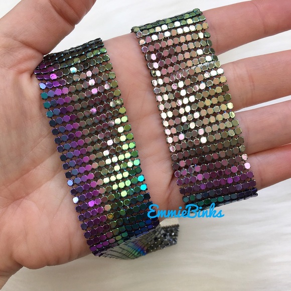 ✨3for$38 New 2 Piece Oil Slick Holographic Metallic Mesh Choker & Bracelet Set - Picture 4 of 15
